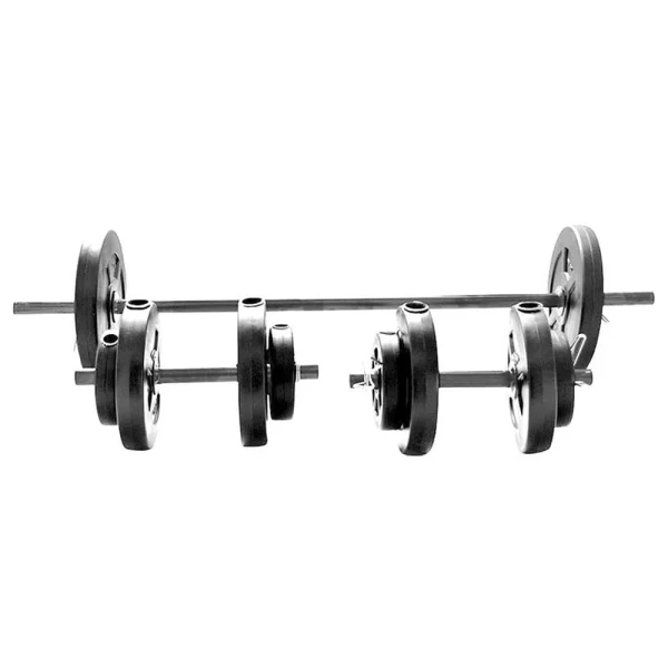 Barra Recta de 1.50 Mt Maciza de 5 Kg de Peso + 2 Manubrios Con 30 Kg de Peso - Línea Hogar, Barras Discos y Pesas - Power Fitness Pro